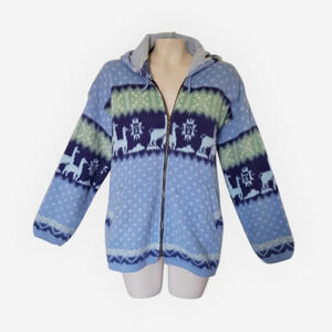Vintage Tejidos Ruminah Wool Alpaca Llama Hood Sweater Jacket 90s 80s Hoodie